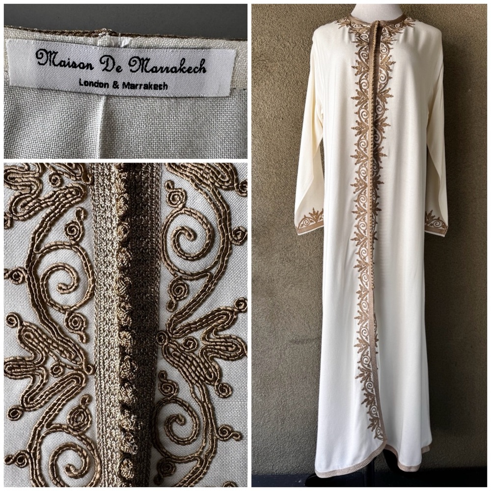 “Maison De Marrakech” Moroccan Caftan with Gold Trim and Embroidery